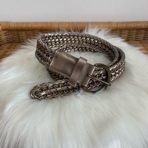 Express silver leather & chain link belt S/M